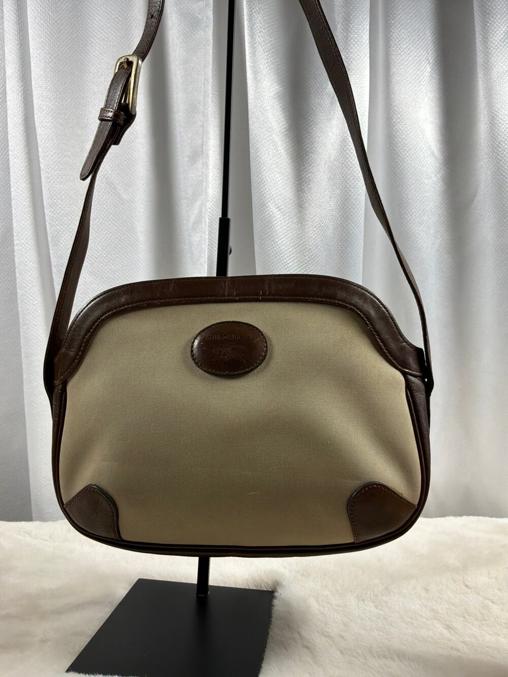 Burberrys Vintage Canvas and Leather Crossbody Shoulder Bag